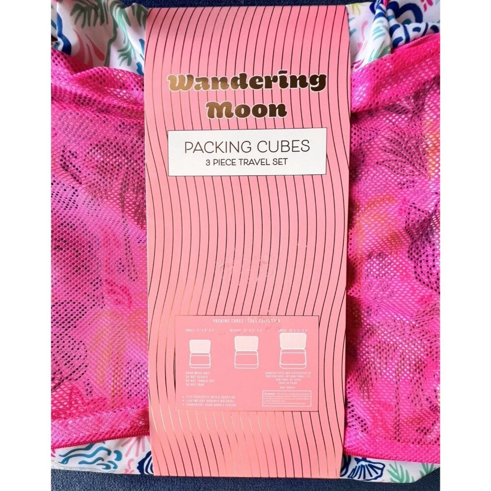 WANDERING MOON 3-Pc Packing Cube Set Seashell Mermaid Palms TRAVELER Gift Travel - Picture 5 of 5